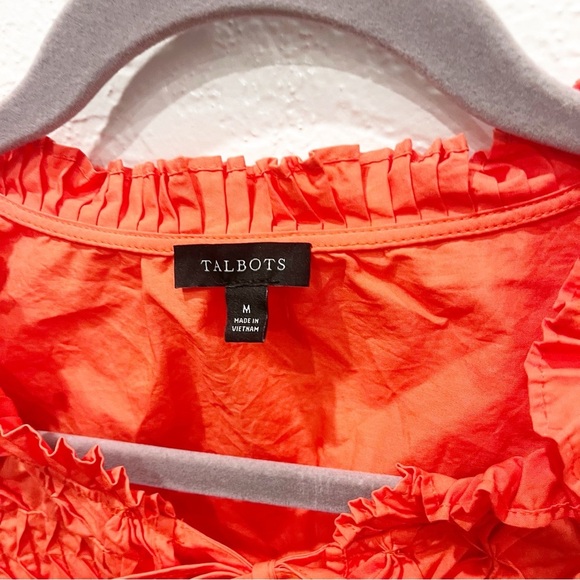 Talbots Top Women's Medium Orange Smocked Ruffle Split Neck Shell - Picture 4 of 6
